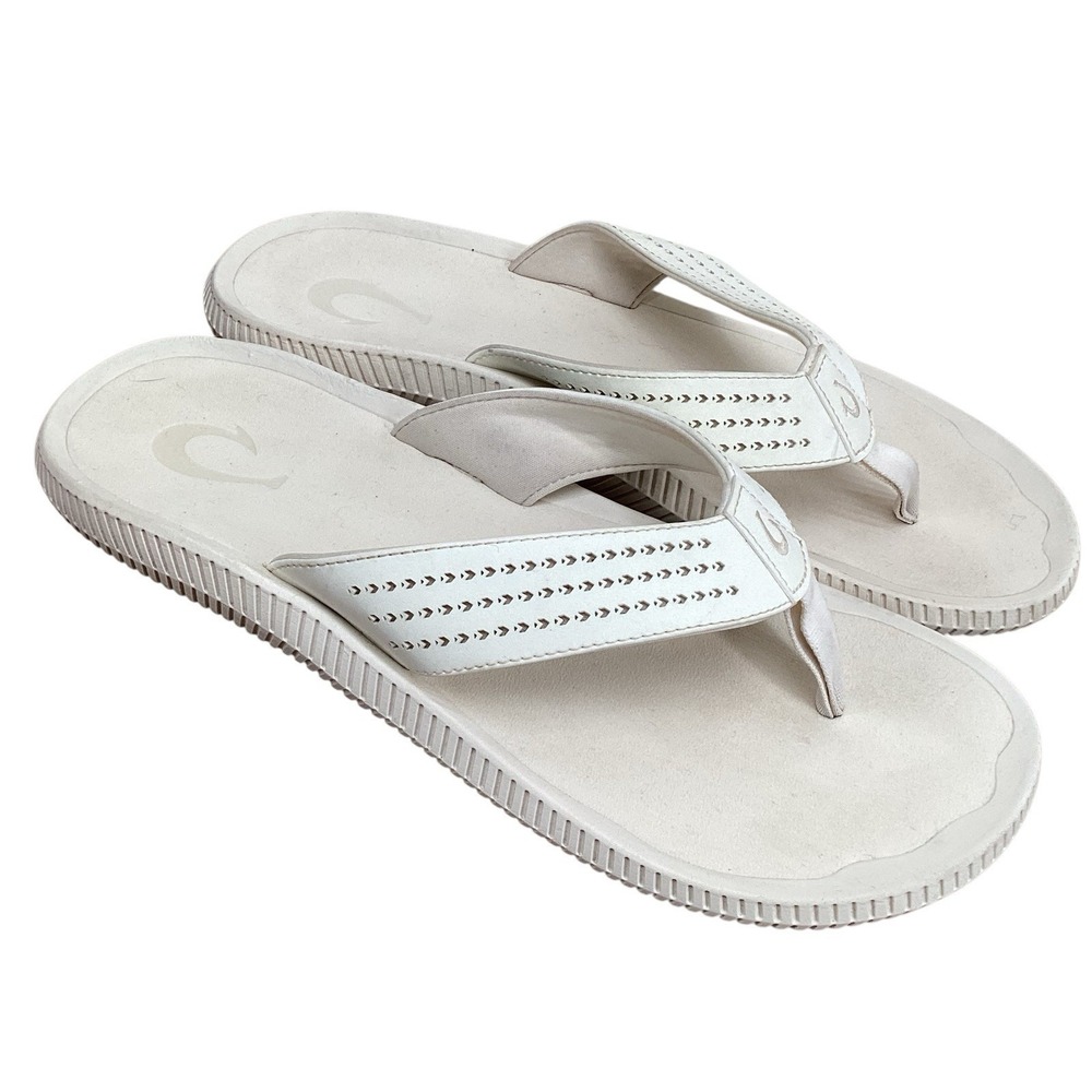 OluKai Ulele White Sandals Flip Flops Brand  Authentic USA Mens Sz 13